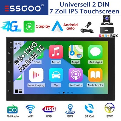 6+128G DAB+ 2 DIN Autoradio Android 15 Carplay GPS NAVI SWC Bluetooth MIK Kamera