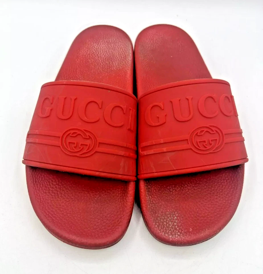 Gucci Men Red Rubber Slide Sandals Size 9.5 US 42 EU GG Logo Pool Slides Shoes - Image 3 of 4