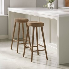 Set of 2 Solid Weathered Oak Kitchen Counter Stools - 70cm - Ra BUN/RYN001/87278