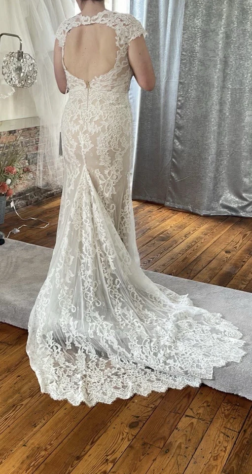 Vestido de novia Calla Blanche 18130D funda de encaje marfil/lt desnudo talla 14 Foto 4 de 4