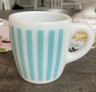 Vintage Hazel Atlas Turquoise Blue Candy Stripes Milk Glass Coffee Mug 1950's