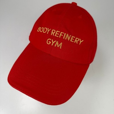 Body Refinery Gym Hut Herren Verstellbar Rot Snapback Baseball Cap Gold Bestickt