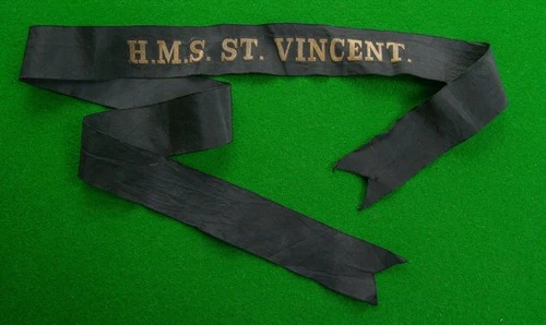Original WW1 HMS St Vincent . (DOT) Royal Navy Cap Tally - Battle of Jutland