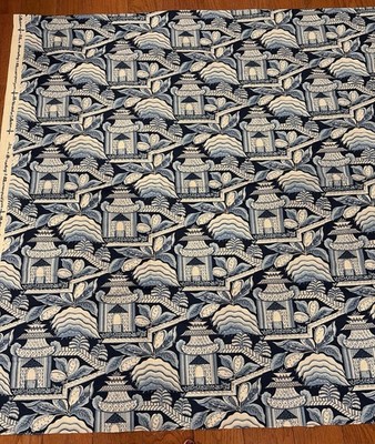 Brunschwig Fils Marlboro 1805-7 Winterthur Chinoiserie Navy Fabric ~3 Yds 55''W