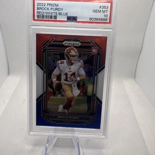 2022 Panini Prizm - Rookies Brock Purdy #353 Red White & Blue Prizm (RC) PSA10 !