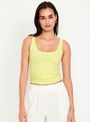 Old Navy Women's First-Layer Ribbed Scoop-Neck Tank Top Yellow Lime Size Small