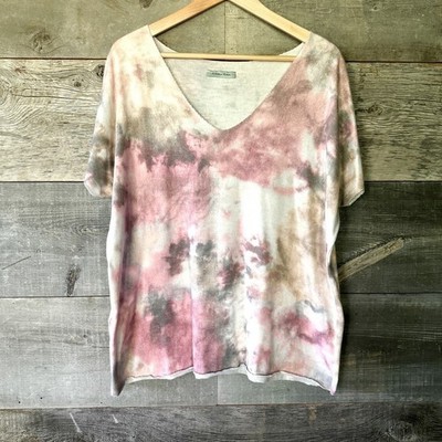 Angela Mara Women's Watercolor Tie Dye Top L Pink Made in Italy Lagenlook Artsy