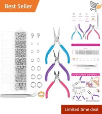 Jewelry Repair Kit with Silver Jump Rings Pliers for Earring Necklace Rings
