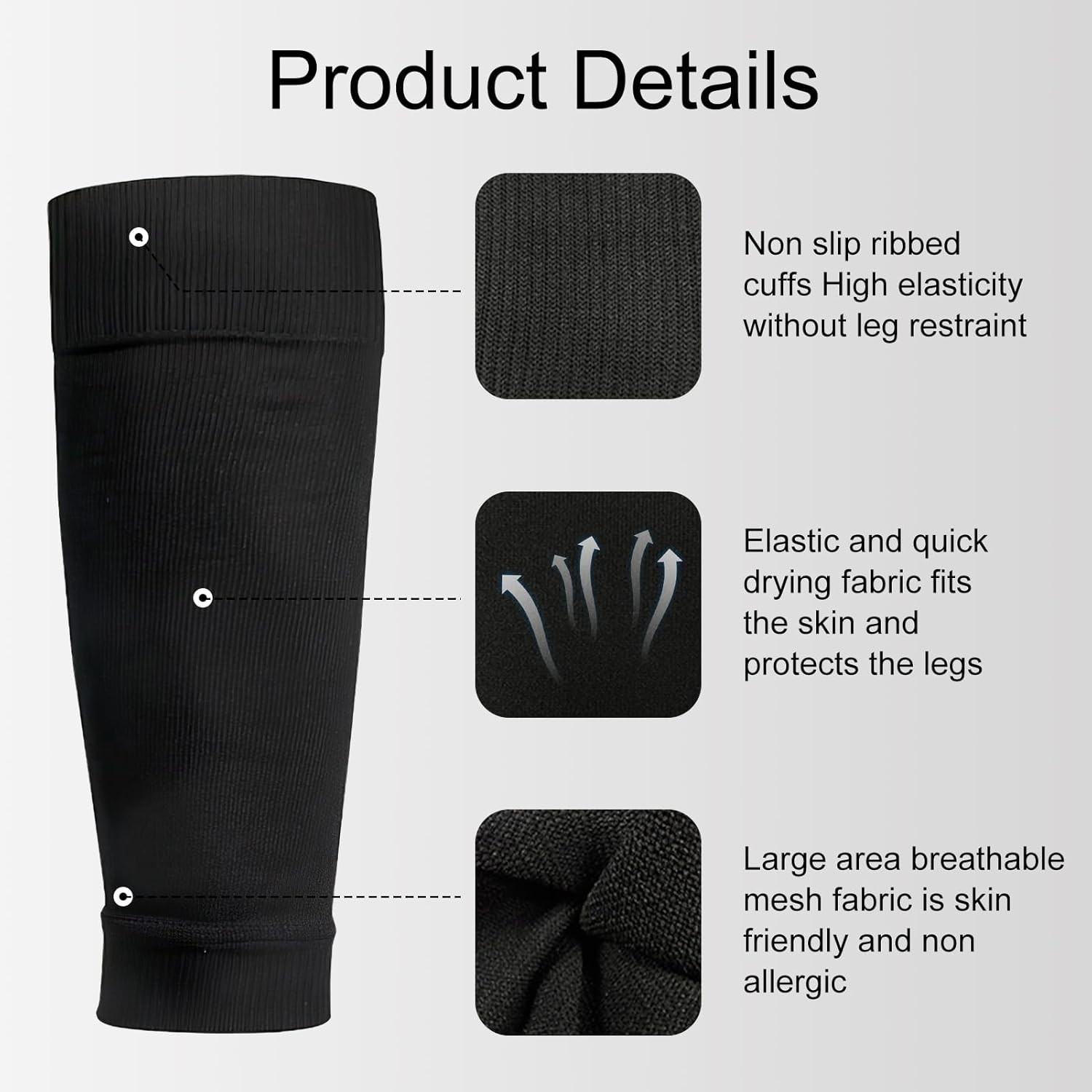 2 Set Grip Soccer Socks & Shin Guard Sleeves Non-Slip Sports Sleeve Socks Men Wo