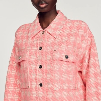 Sandro Damen Strickjacke Rosa Hahnentritt Gr. 0 XS FR 34 UK 6 SFPCA00553