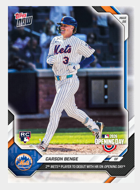 Carson Benge 2026 MLB Topps NOW Card 3 RC MLB Debut HR New York Mets IN HAND