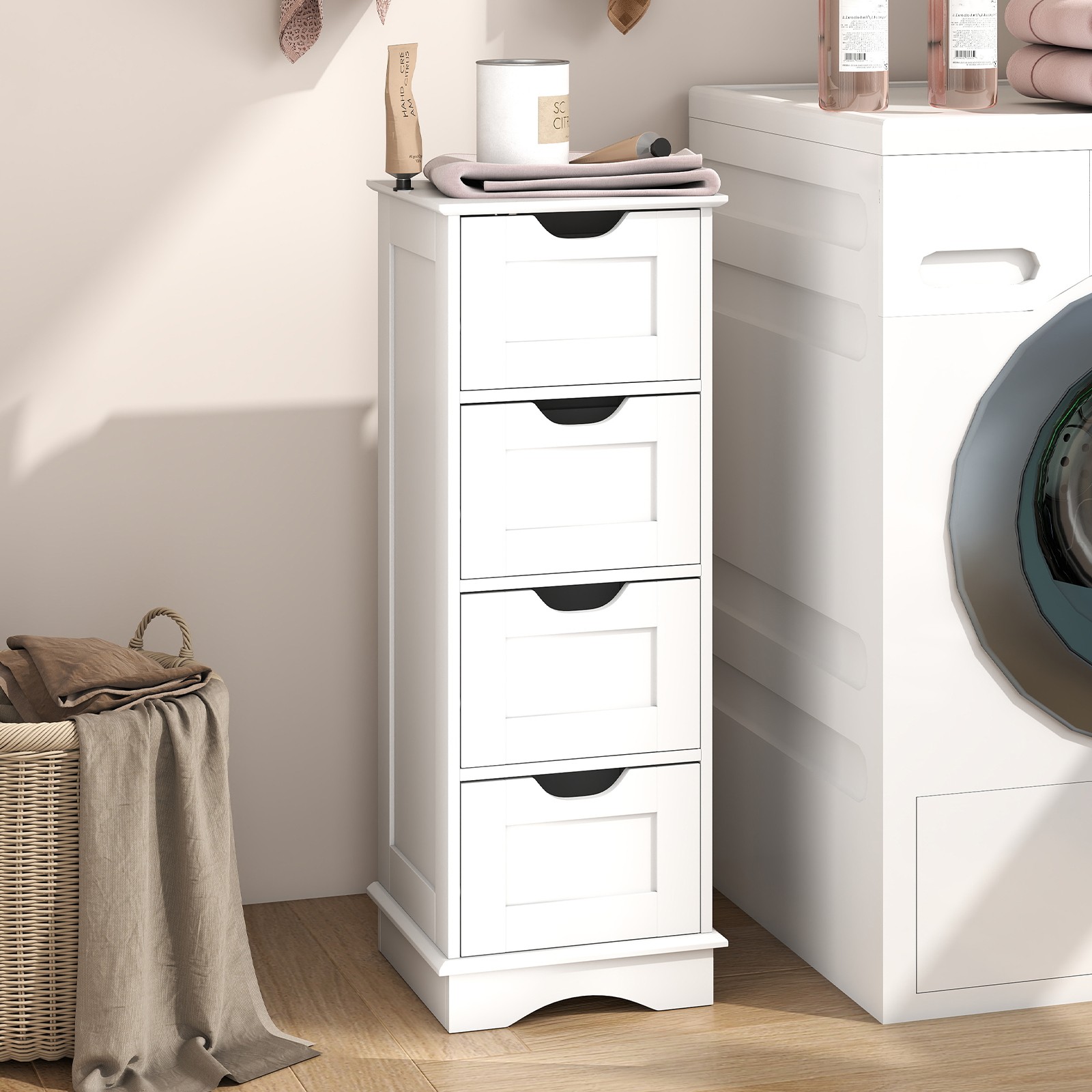 Bathroom Storage Cabinet with 4 Drawers Freestanding Organizer White - Image 2
