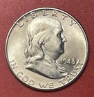 1948 D Franklin Silver Half Dollar, Choice to Gem Uncirculated, FBL.