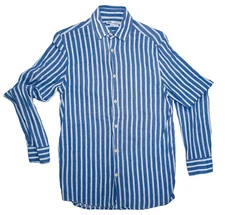 Zara Men’s Striped Shirt Blue White Small Regular Fit Long Sleeve Button Front