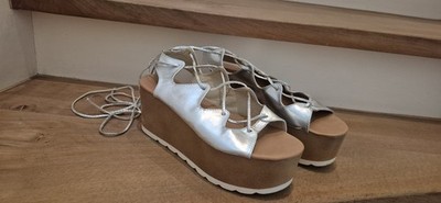 *GLAMOROUS*SANDALETTEN*SILBER*ZUM BINDEN*GR.39*MEGA MODELL*TOP ZUSTAND*