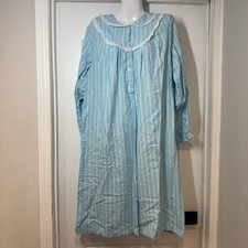 NWT National House Patio Dress M Light Blue Stripe Muumuu Lace Grandma Cottage