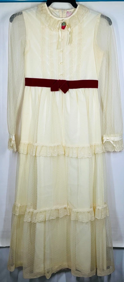 Vintage Dorissa Of Miami Womens Size 12 Lace Sleeve Victorian Cottage Core Dress - Image 2 of 4