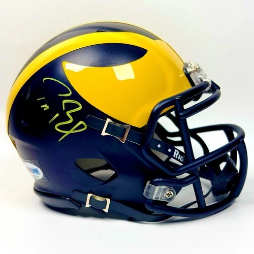 Tom Brady PSA/DNA Michigan Wolverines Signed Riddle Speed Mini Helmet
