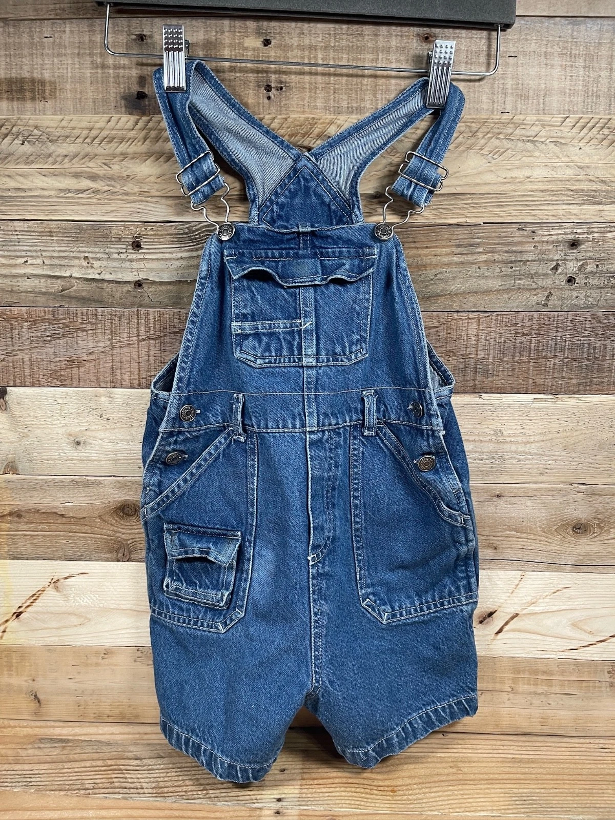 Cherokee Denim Blue Jeans Overalls Shorts Boys 5T Buckle Strap Pocket One Piece