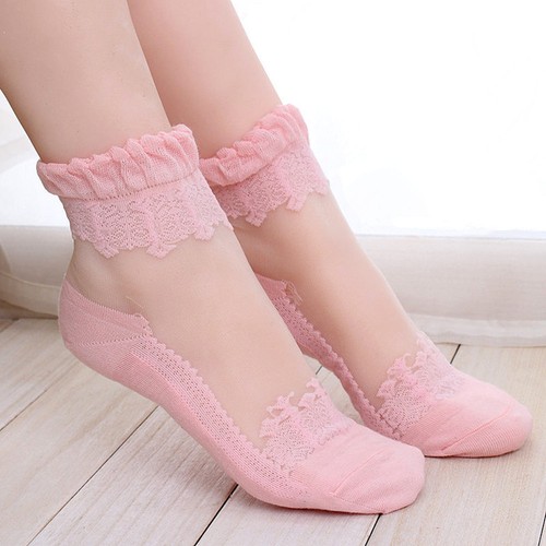 Mujer Calcetines Finos Transparente Cristal Seda Encaje Elástico Dulce Vestido.↑ - Imagen 8 de 17