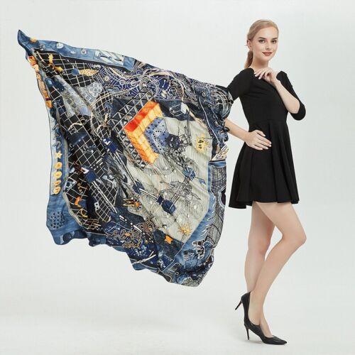  Luxury Extra Large Design 100% Twill silk Print scarf Luxury 130cm × 130cm. - Photo 1/6