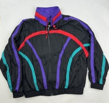 Vtg Pacific Sports 80s 90s Color Stripe Black Windbreaker Unisex Jacket Size M