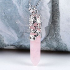Natural Rose Quartz Obelisk Pendant Crystal Point Wand Necklace Chakra Gemstone