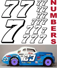 WHITE w/Black (#7's) Racing Numbers Decal Sticker Sheet 1/8-1/10-1/12 Traxxasmcd