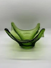 Vintage LE Smith Stretched Avocado Green Glass Trinket Dish
