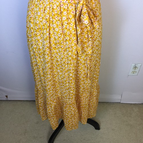 Antiguo Vestido Azul Marino Midi Envolvente Talla S Mujer Amarillo Floral Cuello en V Cintura Elástica Cinturón - Imagen 12 de 16