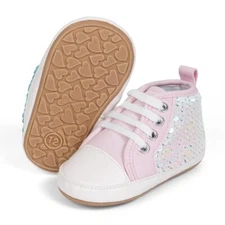 Girls High Top Sparkle Sequin Sneaker Soft Anti-Slip Sole (12-18 Months Infant)