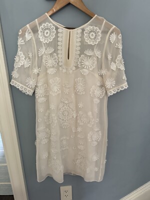 white chiffon dress ebay A&W BRIDAL Size 14 Off White Full Length Chiffon Dress Flutter Sleeves Pleated