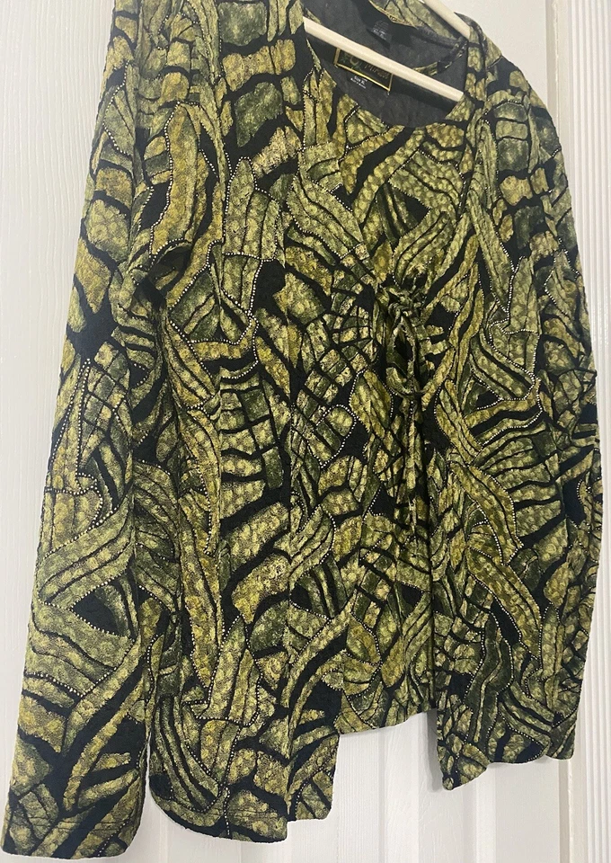 Cárdigan y top sin mangas XL para mujer de 2 piezas multicolor negro, verde, caqui, dorado Foto 4 de 4