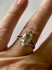 Sterling Silver Marquise Cut Light Green Prasiolite Solitaire Ring Size 7