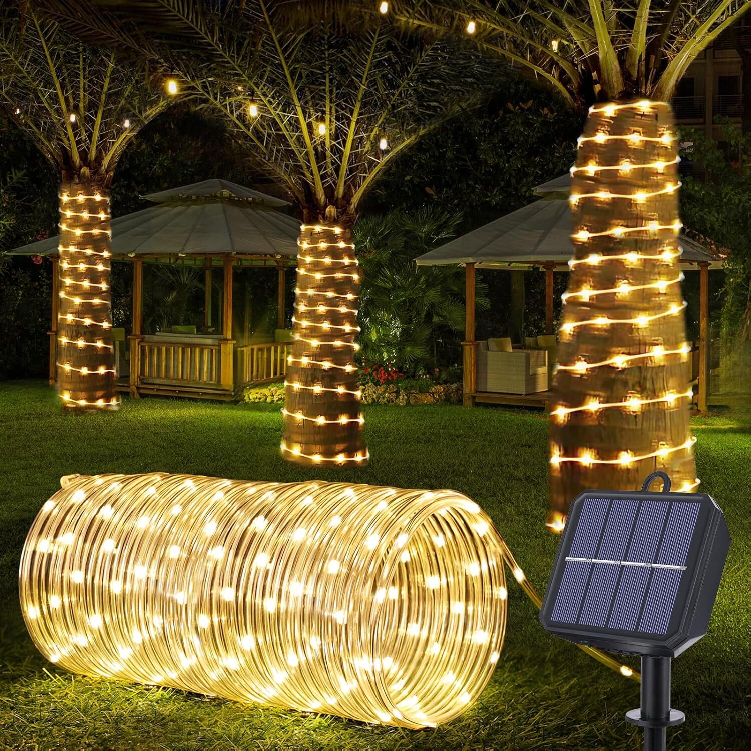 66ft 200LED Solar Rope Lights with 8 Modes Waterproof Outdoor Solar String Lights