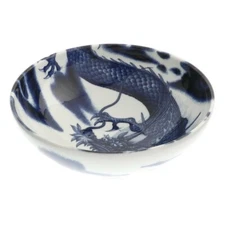 SET of 2 Japanese Rice Noodle Bowl 8.25"D Porcelain Blue Lucky Dragon JAPAN MADE
