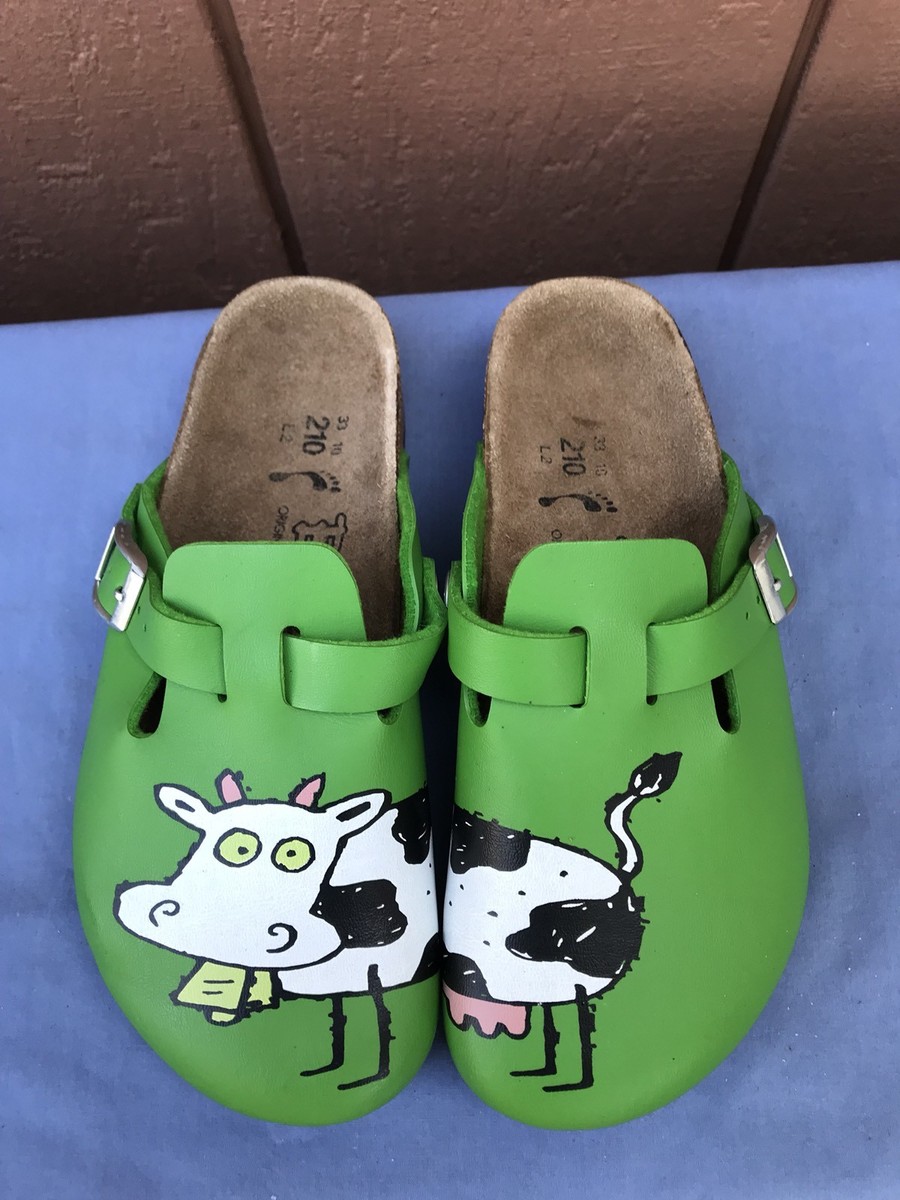 NEW $189 Birkis Boston Youth Green Leather Cartoon Cow 33 US NEW $189 Birkis Boston Youth Green Leather Cartoon Cow 33 US