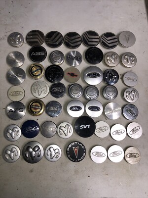 LOT OF 50 DOMESTIC DODGE FORD CHEVY JEEP AND MORE BUTTON CENTER CAPS ALL OEM
