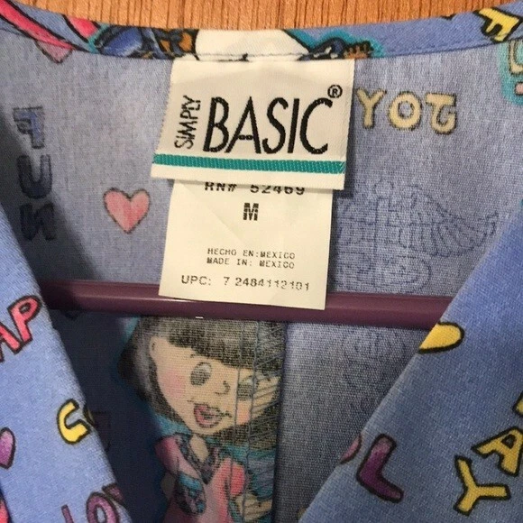 EUC - Simply Basic Women's Size M Scrub Top with Female Characters for Kids - Image 3 of 4