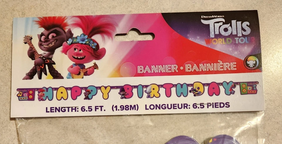 Juego de fiesta de cumpleaños Trolls banner mesa centros de mesa decoraciones de techo #40123 Foto 3 de 4