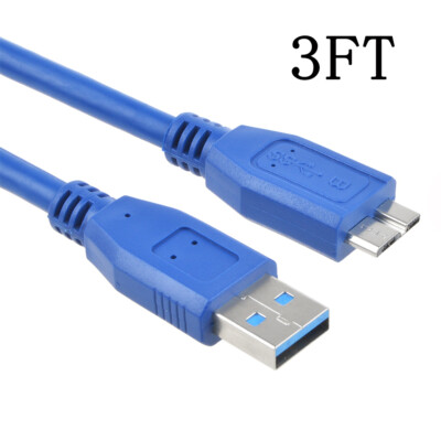 3ft USB Data Cable Cord For WD Elements 2TB Portable Hard Drive WDBUZG0010BBK