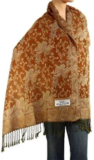 Women's Woven Paisley Pashmina Shawl Wrap Scarf 80" x 27" 1 - Gold Brown