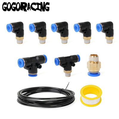 PU Air Hose Tube Kit 6mm OD 1/4'' Push To Connect 8Pcs Air Fittings Air Line Pipe