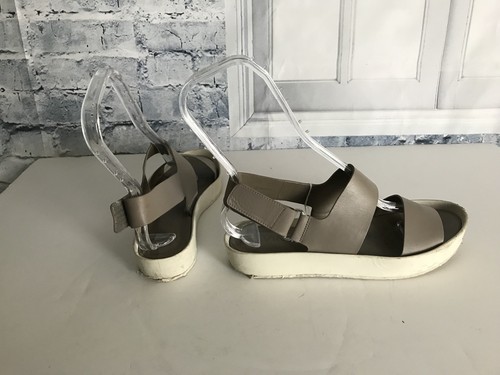 Vince. Gray White Marrett Leather Flatform Platform Flat Sandals - Size 7 37.5 - Picture 2 of 10