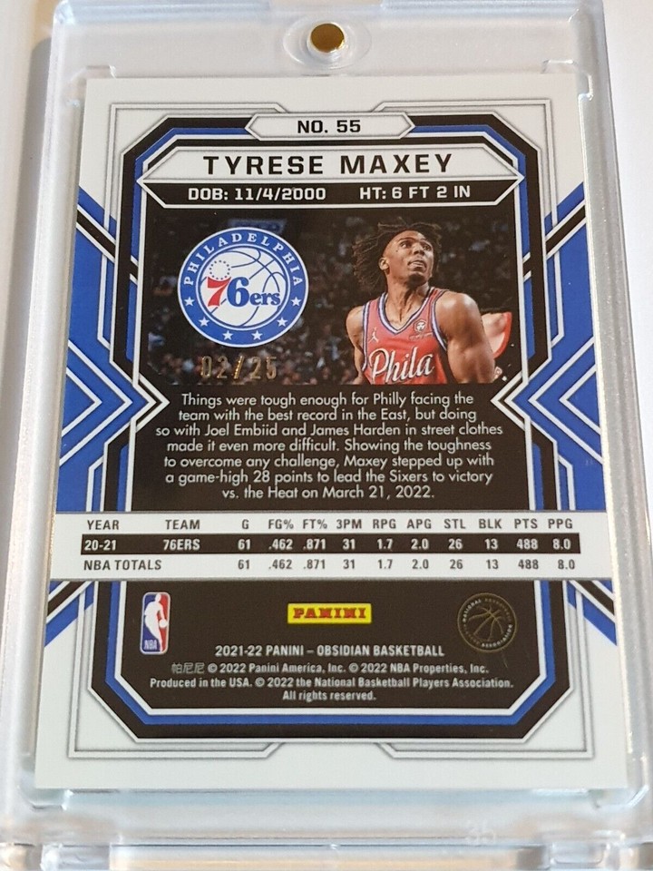 2021 Panini Obsidian Tyrese Maxey 55 ELECTRIC ETCH GREEN FLOOD /25