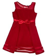 Calvin Klein Girls Red Fit  Flare Dress With Sheer Mesh Details  Bow Accent Si