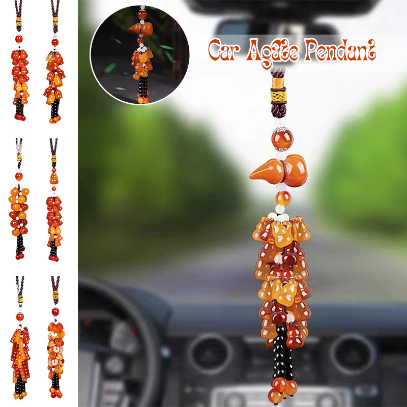 Car Pendant Creative Agate Jade Gourd Car Rearview Mirror Charm Auto Decoration
