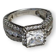 Vintage Sterling Silver 925 Clear Faceted Cubic Zirconia Cocktail Ring Size 6