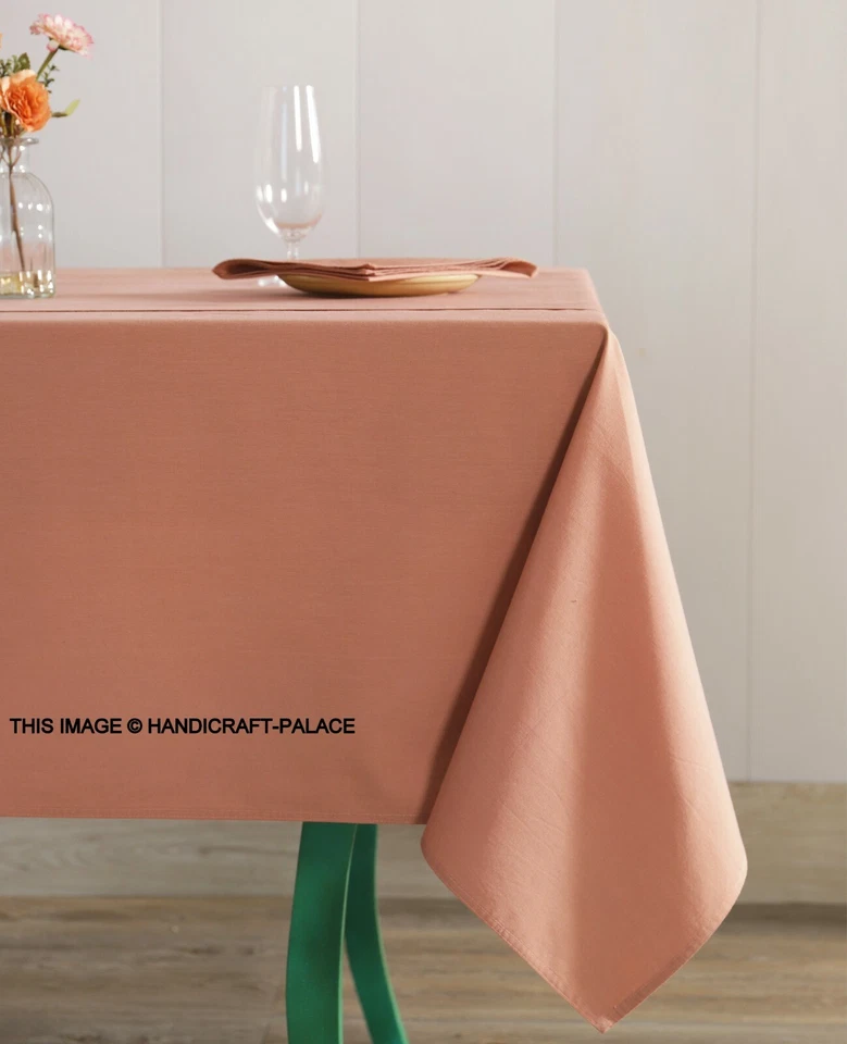 Solid Rose Gold Color Table Cover Kitchen Dining Table Decor Cotton Cloth Set - Image 2 of 4