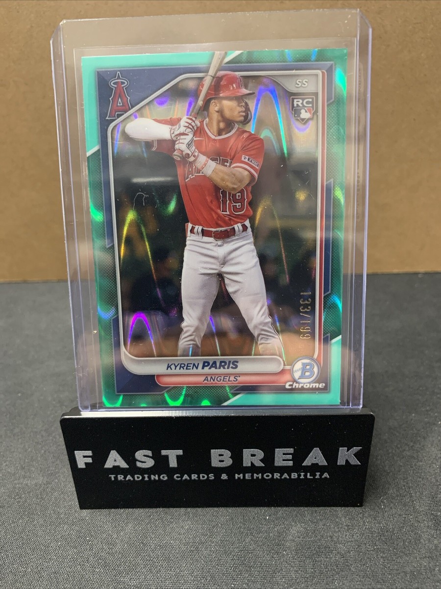 2024 Bowman Chrome Kyren Paris Green Ray Wave Auto RC #64 LA 